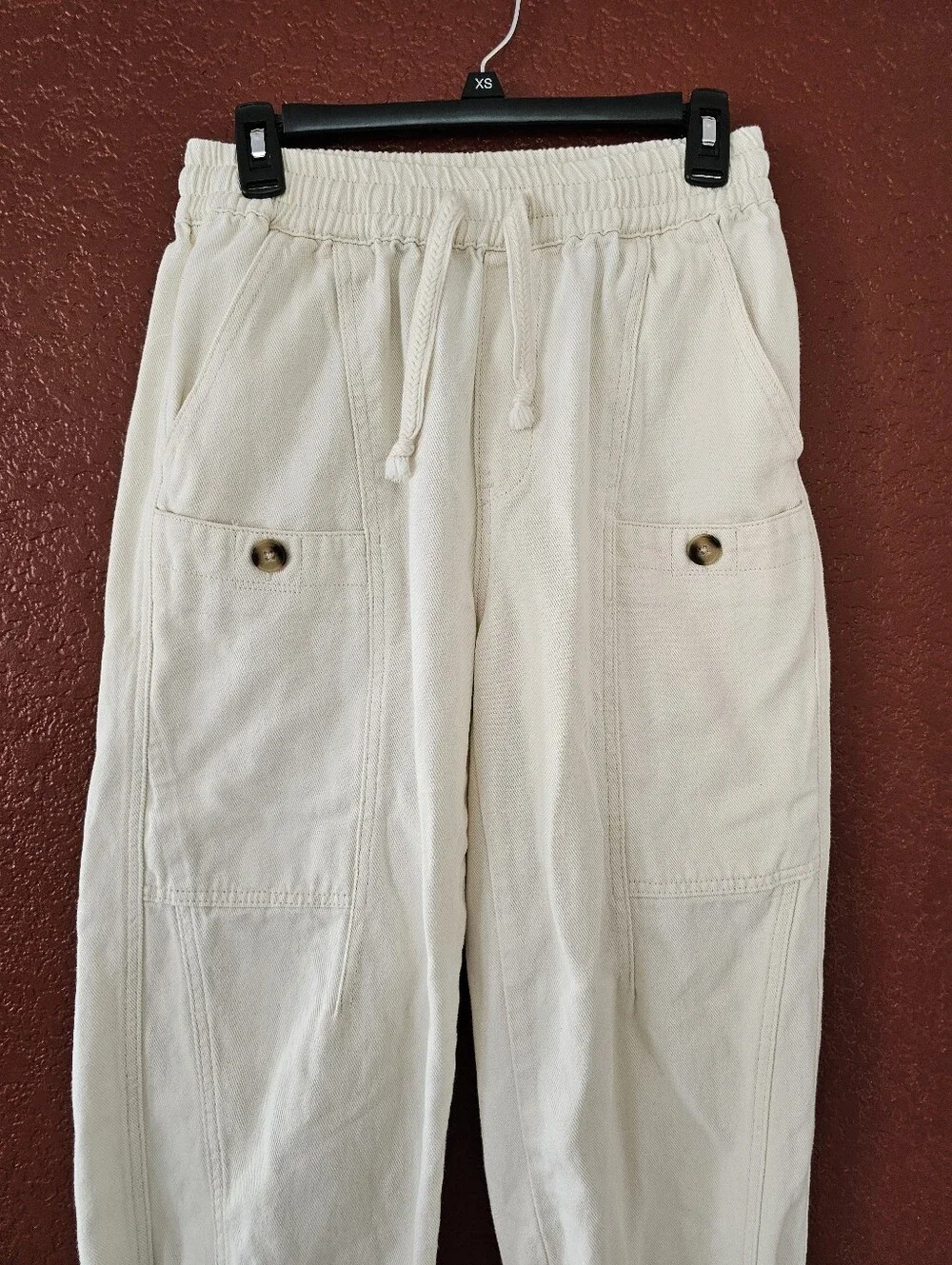 Casual Drawstring Cargo Pants - Cream - Picture 4 of 9